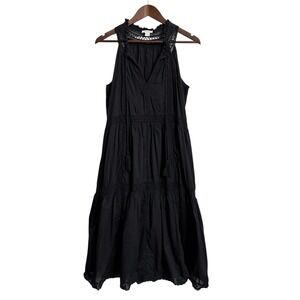 Sundance midi dress women's small black cotton tiered ruffle lace cottagecore
